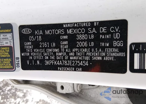 2018 Kia Forte Lx z USA, uszkodzony, nr VIN 3KPFK4A78JE275454